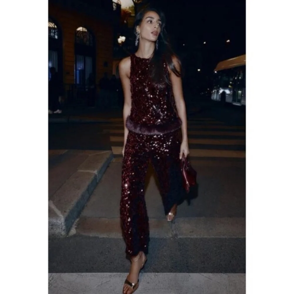 Zara SEQUIN BARREL PANTS Size S and M